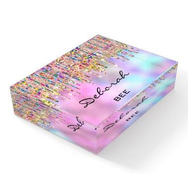 Bee NAME MEANING Holograph Rose Unicorn pink Paperweight