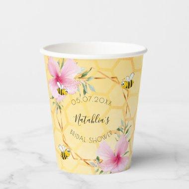 Bee pink florals garden party Bridal Shower Paper Cups