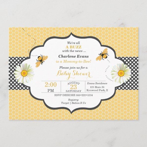 Bee Theme Honeycomb Gold & Gray Polka Dot Invitations