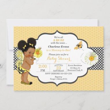 Bee Theme Yellow Gold Dot Baby Girl Puffs Invitations