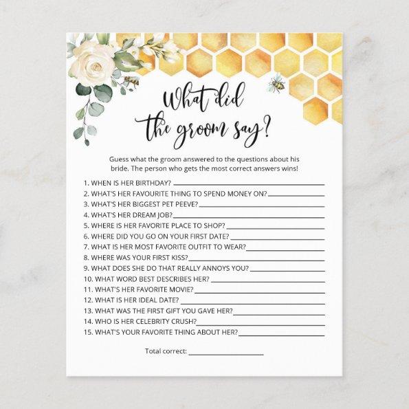 Bee What did the groom say bridal shower game