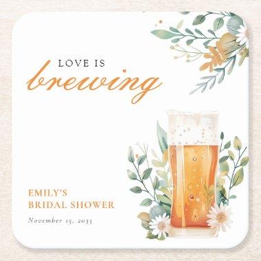 Beer Love is Brewing  Square Paper Coaster