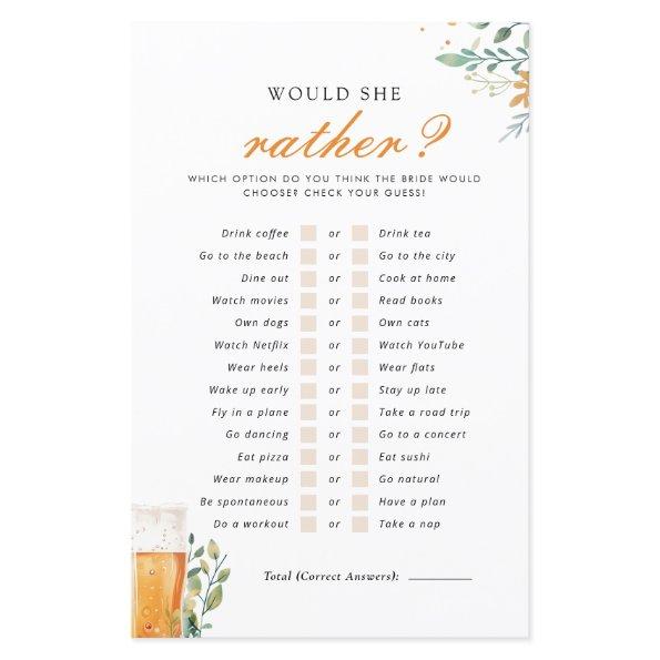 Beer Love is Brewing Would She Rather Bridal Game