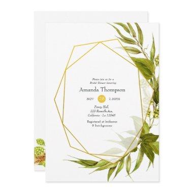 Beer Willow Green and Gold Geometric Bridal Shower Invitations