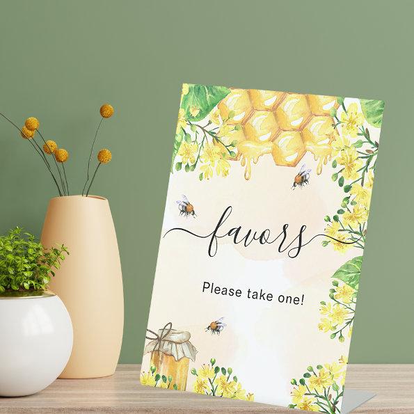 Bees honey yellow florals party favor pedestal sign