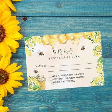 Bees yellow florals honeycomb response RSVP Note Invitations