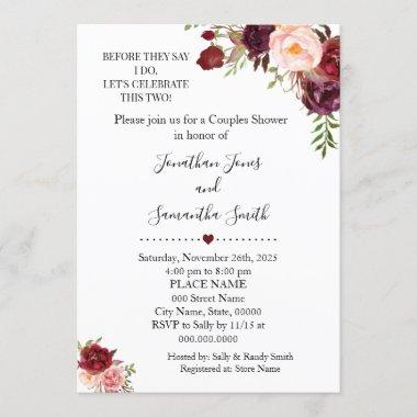 Before they say I do couples shower marsala floral Invitations