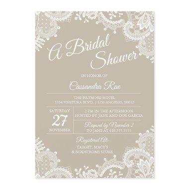 Beige and Lace Bridal Shower Invitations