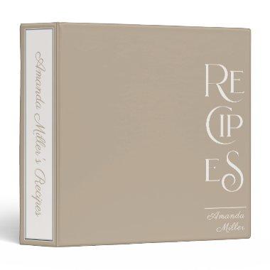 Beige and Linen Unique Elegant Recipe Cookbook 3 Ring Binder