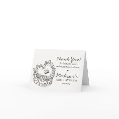 Beige Bow Retro Heart Coquette Cake Birthday Thank You