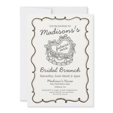 Beige Bow Retro Heart Coquette Cake Bridal Brunch