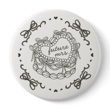Beige Bow Retro Heart Coquette Cake Bridal Showe Button
