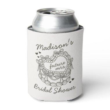 Beige Bow Retro Heart Coquette Cake  Can Cooler