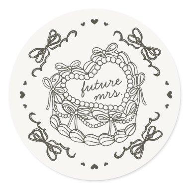 Beige Bow Retro Heart Coquette Cake  Classic Round Sticker