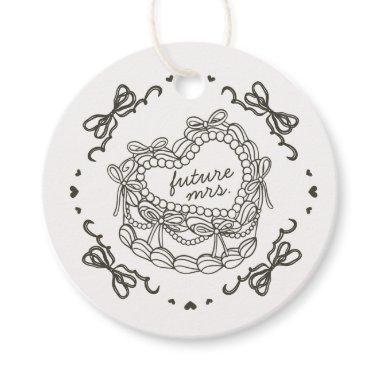 Beige Bow Retro Heart Coquette Cake  Favor Tags