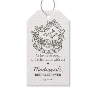 Beige Bow Retro Heart Coquette Cake  Gift Tags