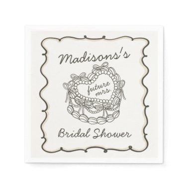Beige Bow Retro Heart Coquette Cake  Napkins