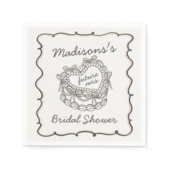 Beige Bow Retro Heart Coquette Cake  Napkins