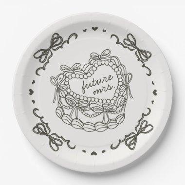Beige Bow Retro Heart Coquette Cake  Paper Plates