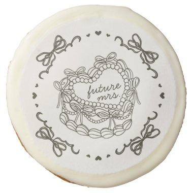 Beige Bow Retro Heart Coquette Cake  Sugar Cookie