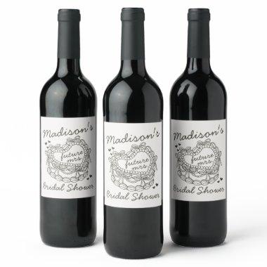 Beige Bow Retro Heart Coquette Cake BridalShower Wine Label
