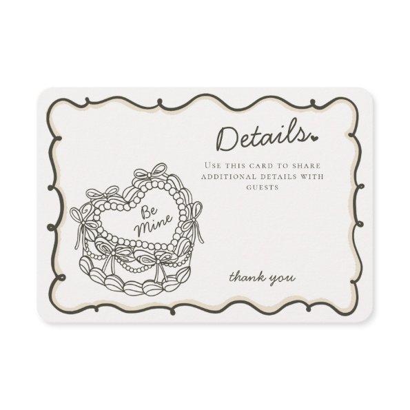 Beige Bow Retro Heart Coquette Cake Details Insert