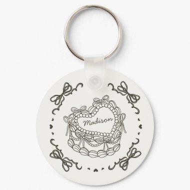 Beige Bow Retro Heart Coquette Cake Favors Keychain
