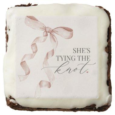 Beige Bow Tying Knot Bride Shower Dessert Favor Brownie