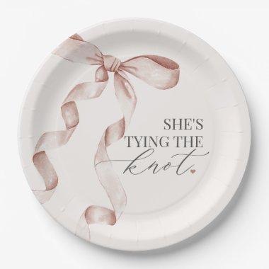 Beige Bow Tying the Knot  Decor Paper Plates