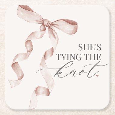 Beige Bow Tying the Knot  Decor Square Paper Coaster