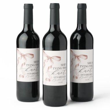 Beige Bow Tying the Knot  Favors Wine Label