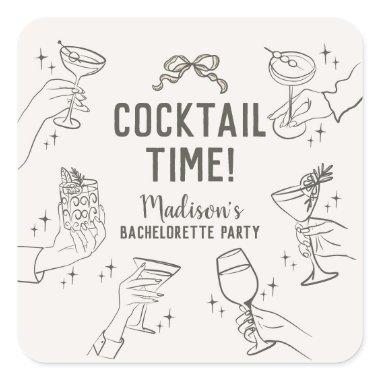 Beige Cocktail Party Bachelorette Envelope Favor Square Sticker