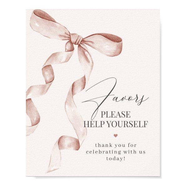 Beige Coquette Bow Favors Party Decor Sign