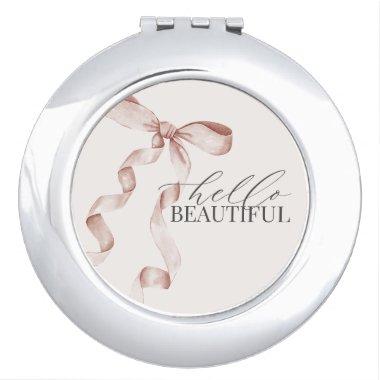 Beige Coquette Bow Girl Baby Shower Favors Compact Mirror