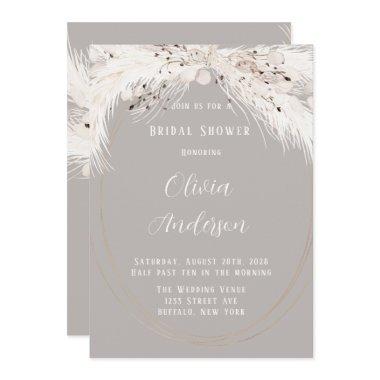 Beige Grey White Floral Feathers