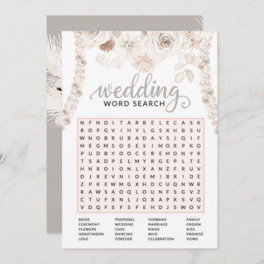 Beige Grey White Floral Pearl Bridal Shower Game  Invitations