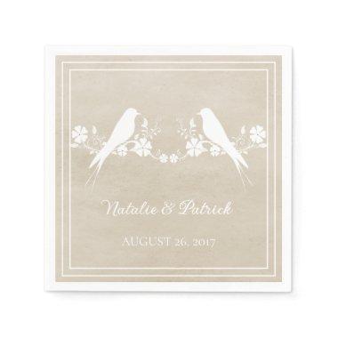 Beige Lovebird Floral Wedding Paper Napkins