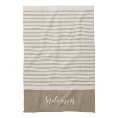 Beige Turkish Stripes Monogram | Farmhouse Kitchen Towel