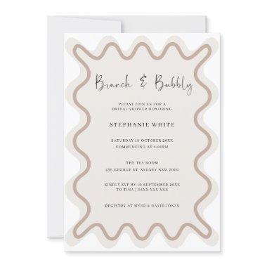 Beige White Border Brunch and Bubbly Invitations