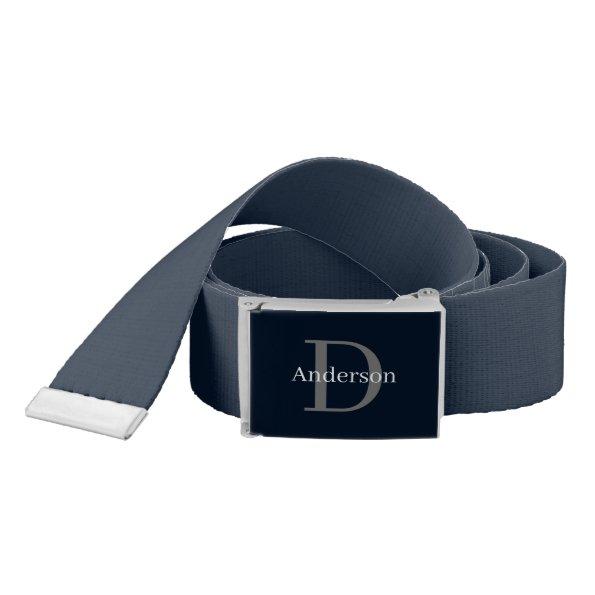 Belt With Buckle - Dark Blue Monogram