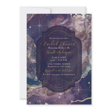 Berry Blue Watercolor Gold Celestial Bridal Shower Invitations