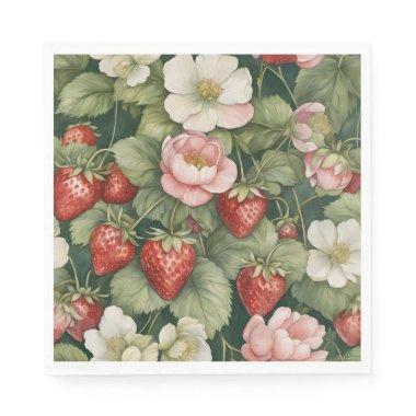 'Berry in Love' Strawberry and Floral Napkins
