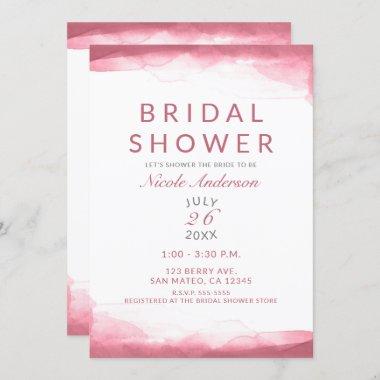 Berry Mauve Pink Watercolor Modern Bridal Shower Invitations