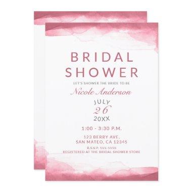 Berry Mauve Pink Watercolor Modern Bridal Shower Invitations