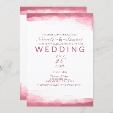 Berry Mauve Pink Watercolor Modern Chic Wedding Invitations