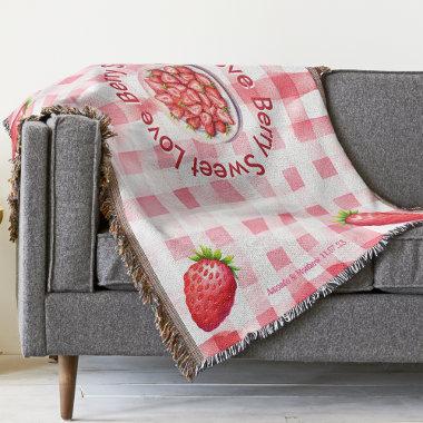Berry Sweet Love Strawberry Gingham Bride gift Throw Blanket