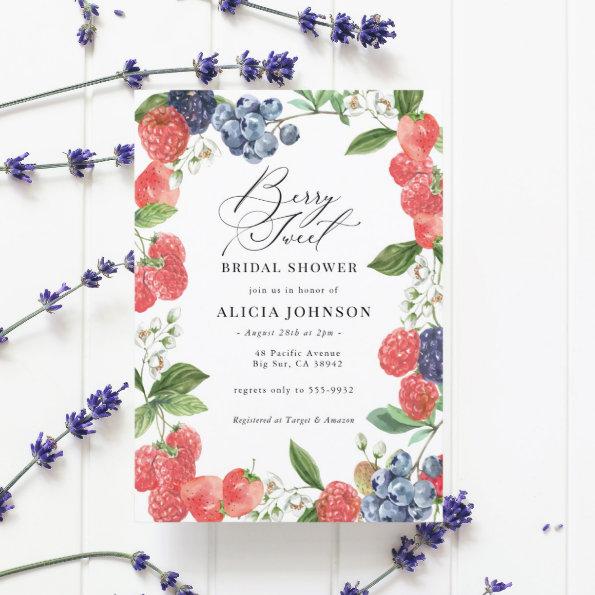 Berry Sweet Strawberry Red Blue Bridal Shower Invitations