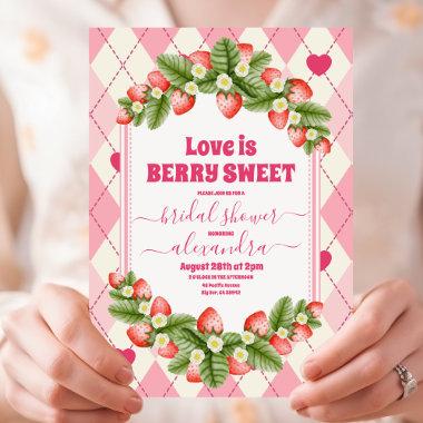 Berry Sweet Strawberry Red Pink Bridal Shower Invitations