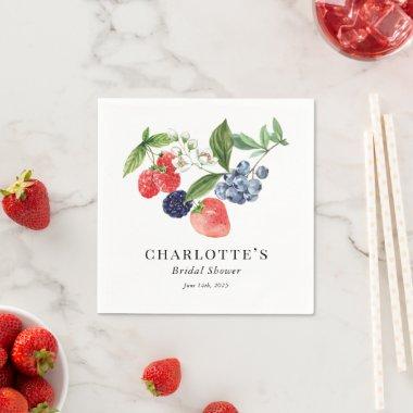 Berry Sweet Watercolor Red Blue Bridal Shower Napkins