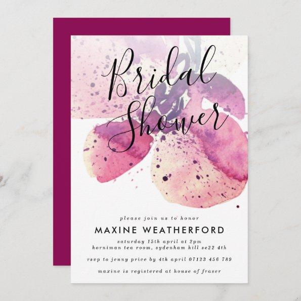 Berry Watercolor Orchid Bridal Shower Invitations